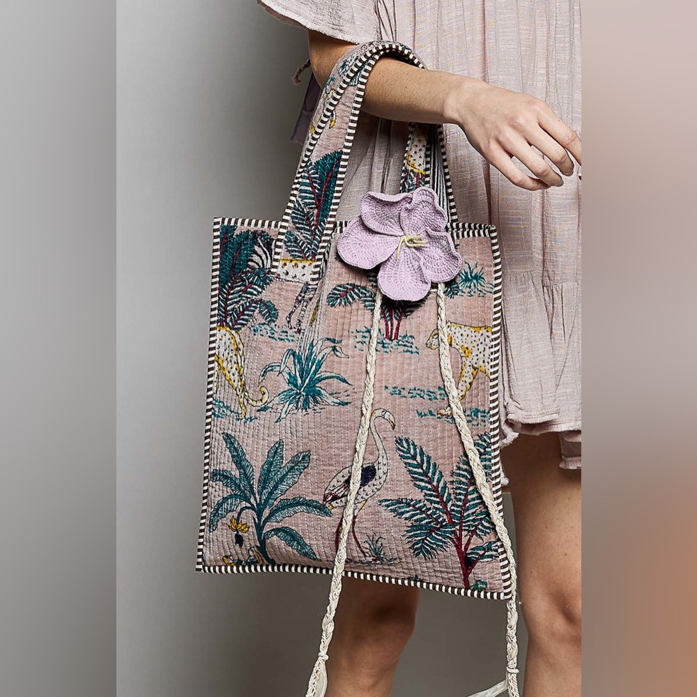 POL Quilted 100% Cotton Tote Bag - Flower accessories not included